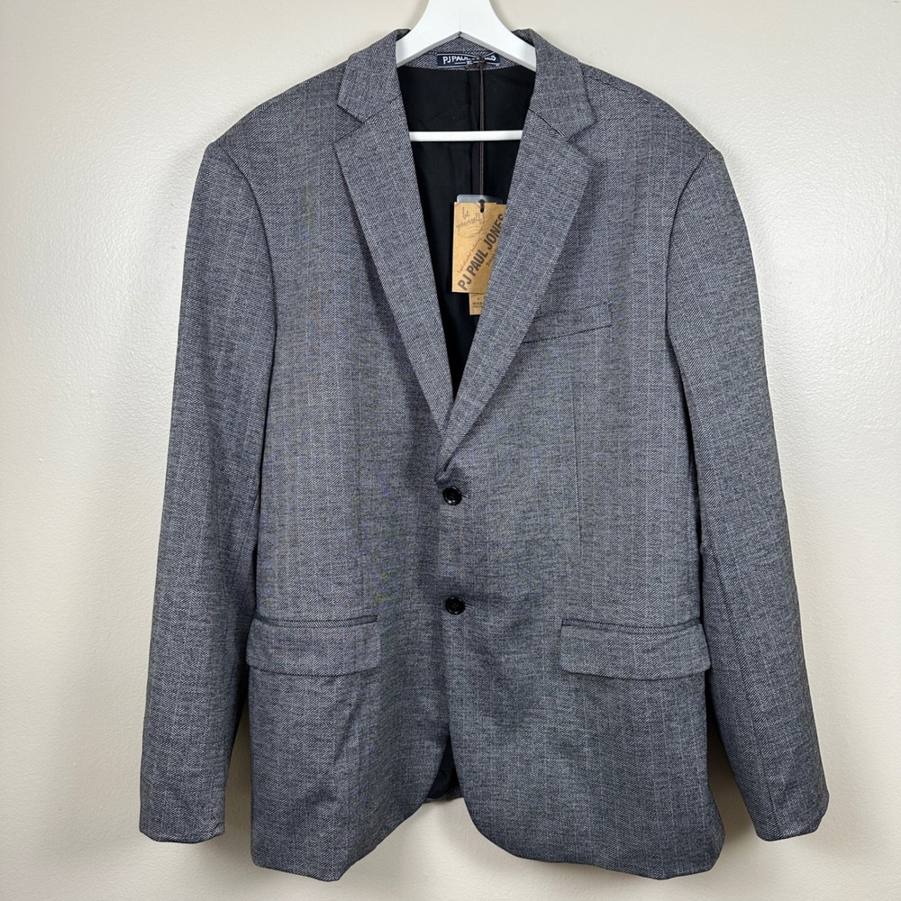 PJ Paul Jones Mens‎ XL Blazer Grey Herringbone Two Button Stretch Sport Coat NEW